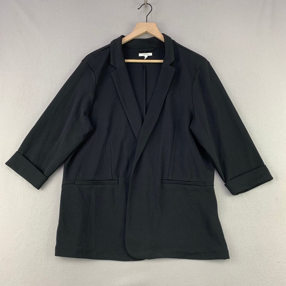 Maurices Open Front Blazer Women 1X Black Casual 3/4 Cuffed Sleeve Textured Knit